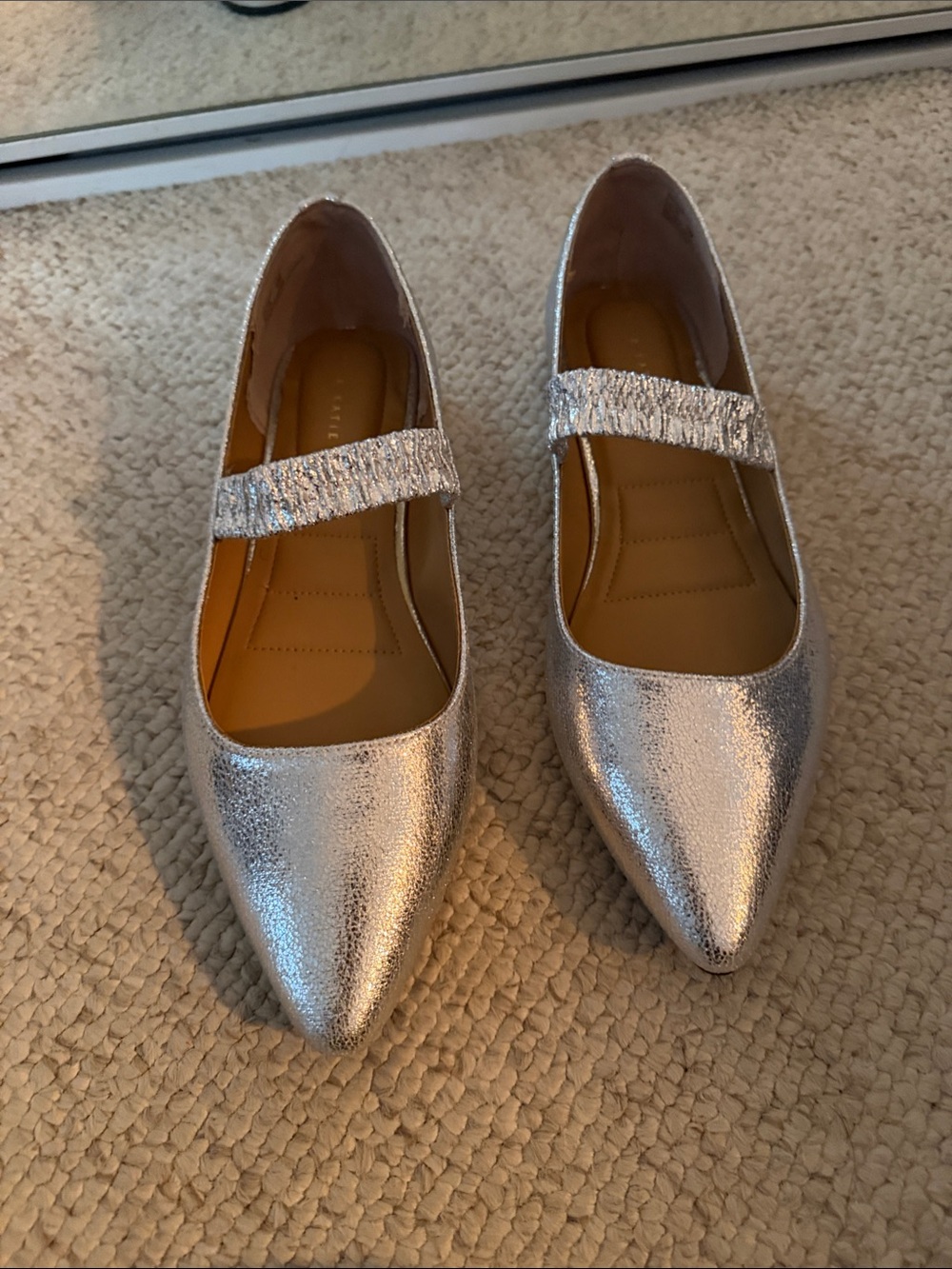 Silver Pointed-Toe Kelly & Katie Mary Jane Flats - Women's Sz 10